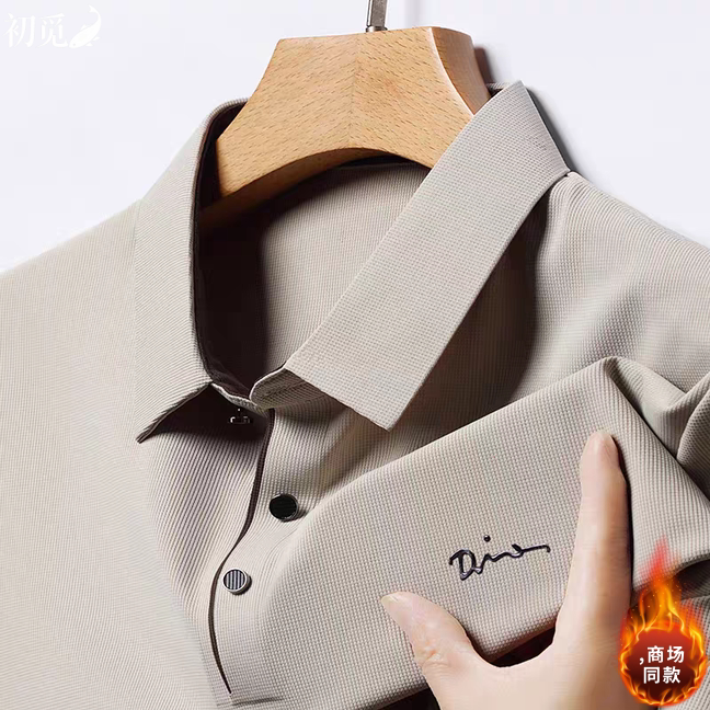 高端男士半无痕夏季短袖POLO衫休闲翻领涤氨小华夫格半袖T恤男