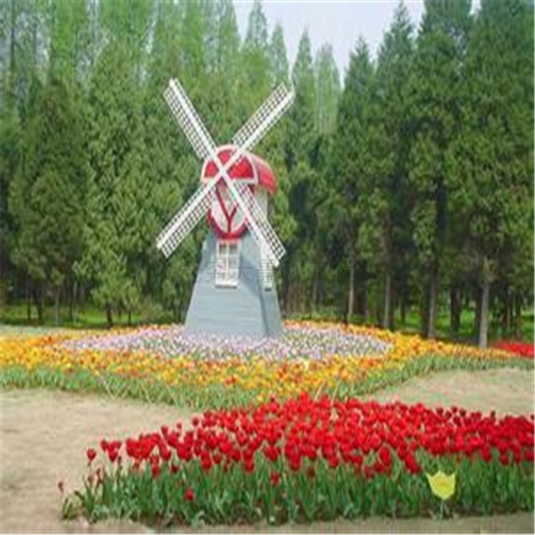 大型防腐木荷兰风车户外花园钢结构铁艺无动力电动景观设备摆件