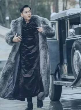 龙古堂仿皮草大衣毛绒风衣外套男