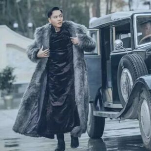 老九门佛爷陈伟霆同款 仿皮草大衣秋冬加厚保暖毛绒外套皮衣风衣男