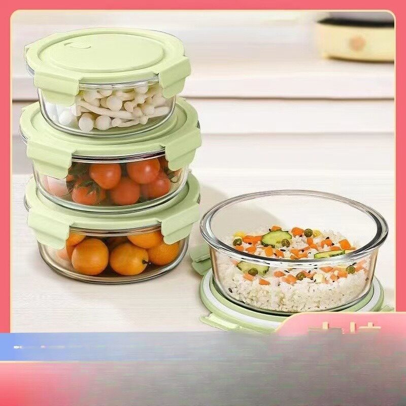 圆玻璃碗饭盒带盖保鲜盒上班族可