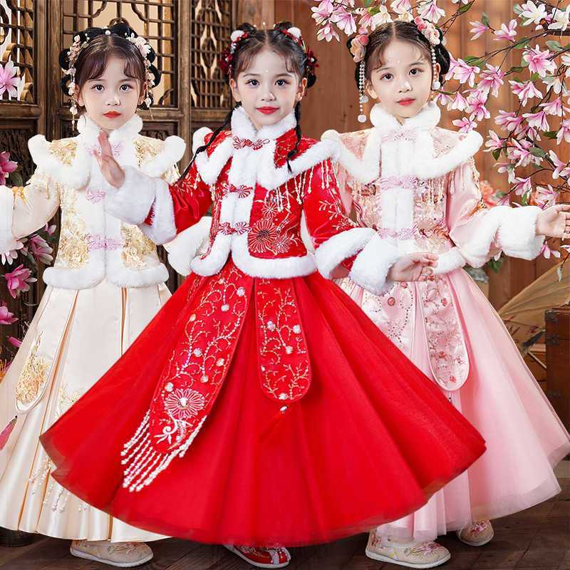 汉服女童冬款唐装秋冬女宝宝拜年服冬季2025新款儿童新年衣服喜庆