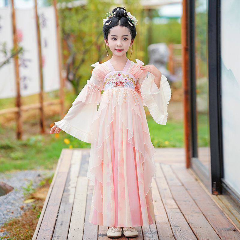 女童2024新款春古风唐装中秋节汉服夏季儿童超仙古装春季连衣裙春