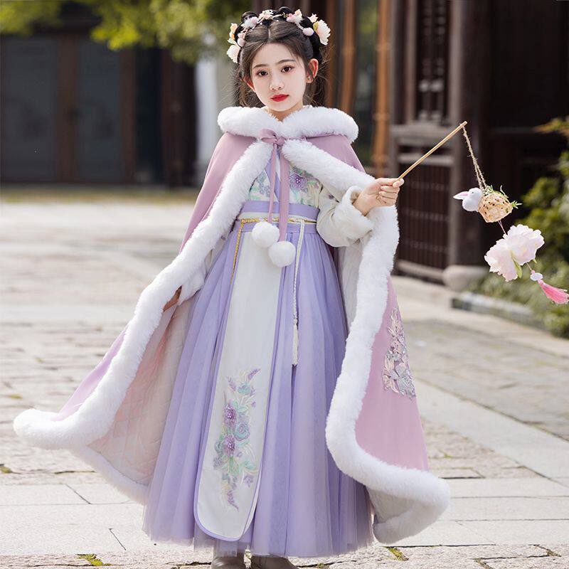汉服女童秋冬季中国风唐装女孩加厚冬装古风裙子儿童古装2025新款