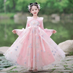 汉服女童春秋2024新款 中国风超仙连衣裙花仙子演出服 古风儿童唐装