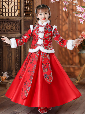 汉服女童冬装中国风童装加厚唐装女孩过年拜年服新年衣服棉袄儿童