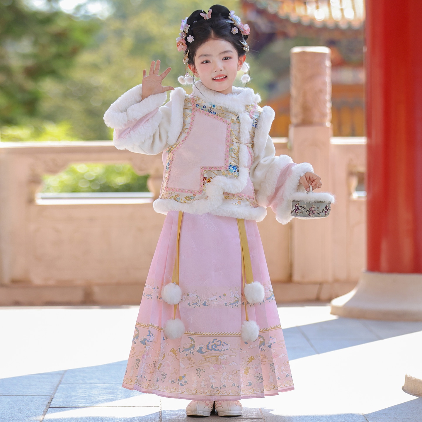 女童马面裙套装女孩国风古装公主裙冬装2025新款儿童格格服汉服裙