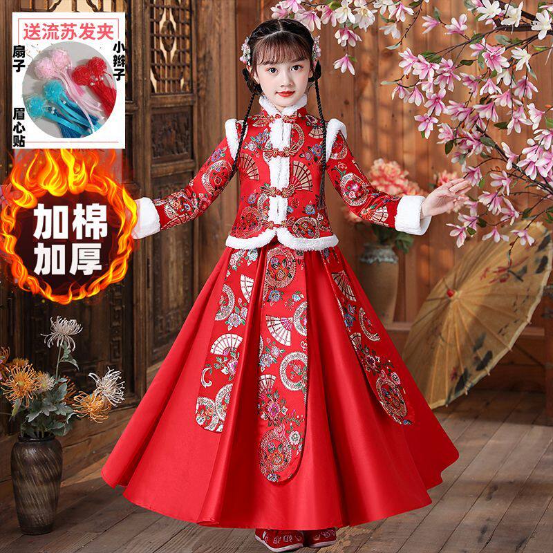 汉服女童2025冬季中国风唐装宝宝拜年服过年新年儿童古装加厚