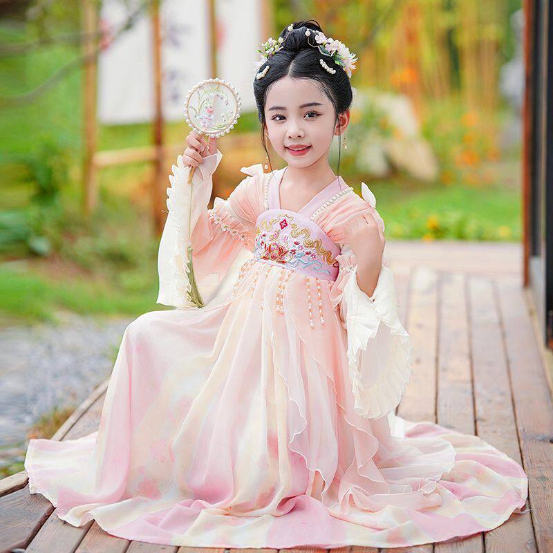 女童2024新款春古风唐装中秋节汉服夏季儿童超仙古装春季连衣裙春