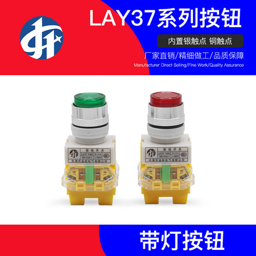 LAY37-11DN带灯按钮开关自复位自锁24V 220V 380V平头红绿蓝黄色