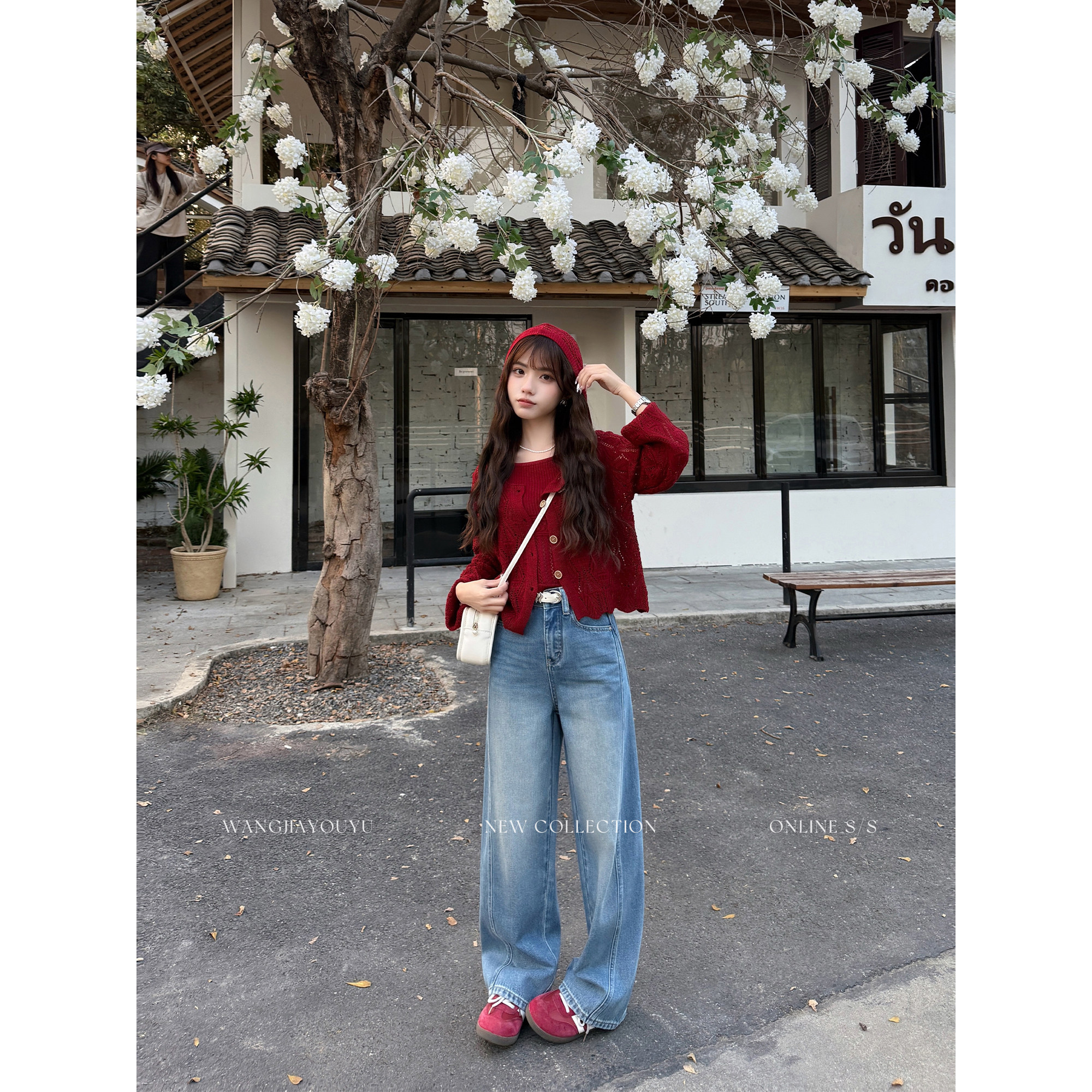 王家有鱼【小个子定制】复古浅蓝弯刀阔腿裤女2026春季新款牛仔裤