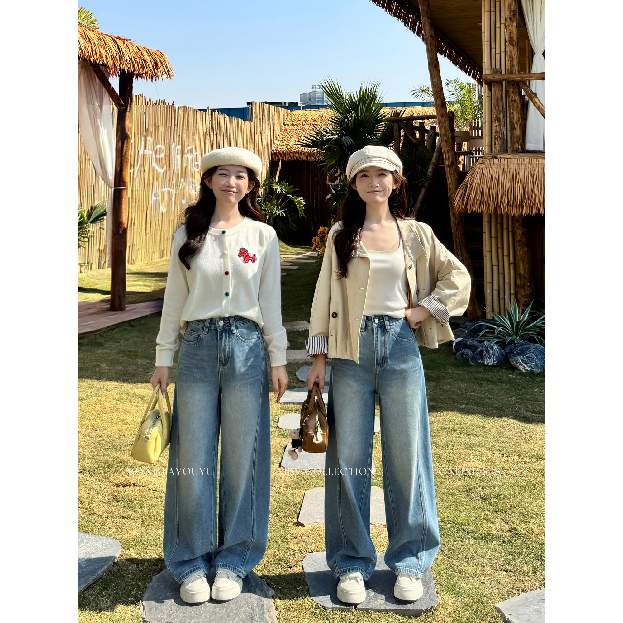 王家有鱼【大姚小姚】小个子复古浅蓝弯刀阔腿裤女2026早春牛仔裤,女装/女士精品,牛仔裤,淘宝优惠券,粉丝福利购,淘宝优惠卷