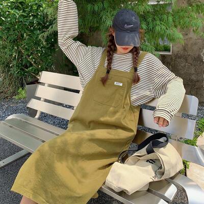 实拍盐系背带裙女长袖t恤连衣裙套装秋季2025新款时尚两件套裙子