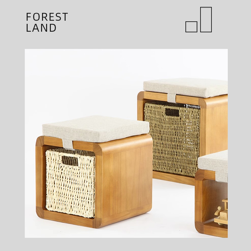 实木日式收纳凳网红矮凳艺术储物坐凳换鞋小凳子