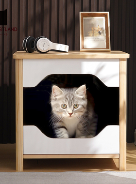 实木猫窝床头柜换鞋凳人猫共用边几坐凳猫窝保暖半封闭式过实木窝