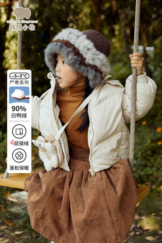 【反季清仓】YUYBEIB开心小熊羽绒服女白鸭绒韩系保暖柔软泡泡服