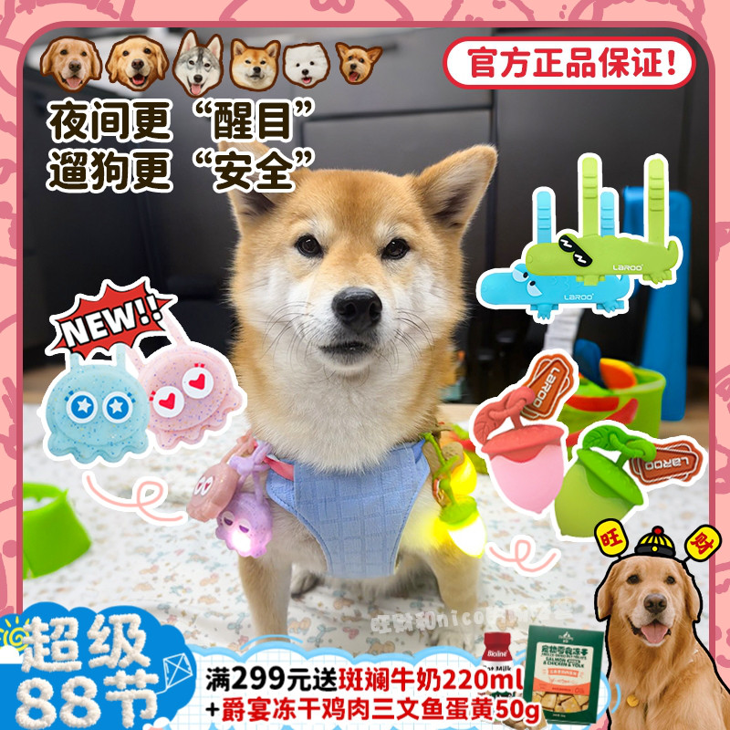 【旺财】莱诺章鱼灯榛子吊坠 发光项圈LED夜光灯充电遛狗灯防走失