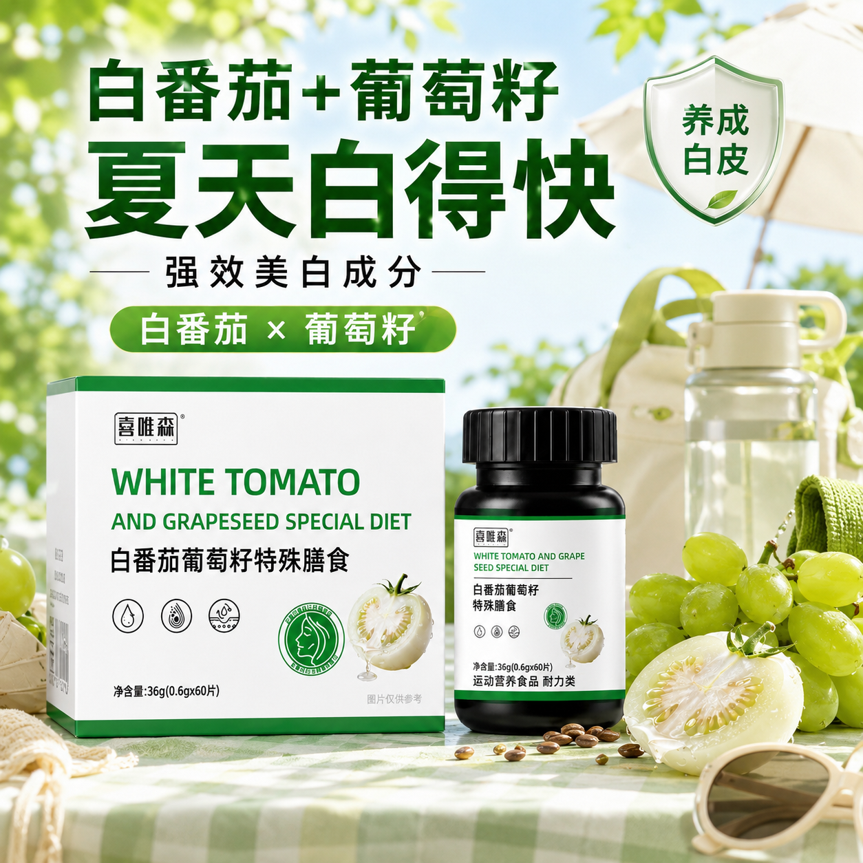 白番茄葡萄籽美白胶囊户外护肤暴晒美白内服葡萄籽胶囊护肤内服女