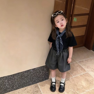 韩版儿童套装2026夏季新款男女童简约时尚短袖T恤休闲五分裤套装
