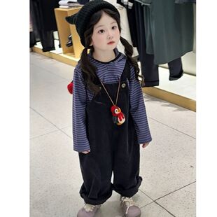 韩版 秋季 男女童连体裤 宝宝灯芯绒阔腿裤 儿童背带裤 子潮套装 26新款