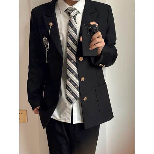 dk男生制服西装男套装日系学院风学生班服春秋季垫肩徽章西服外套