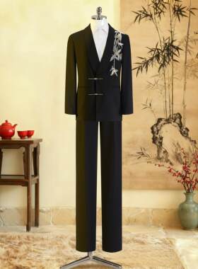 中山装男婚礼新中式男装西服男士订婚衣服新郎结婚礼服男生西装冬