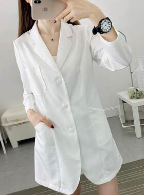 韩国白大衣长袖女美容院美容师工作服纹身皮肤经理夏季薄短袖