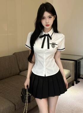 电竞网吧网咖足浴技师工作服女夏职业装足疗气质jk制服百褶裙套装