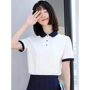 短袖Polo衫工作服女翻领教师工作服定制幼儿园教师幼儿园制服蓝领