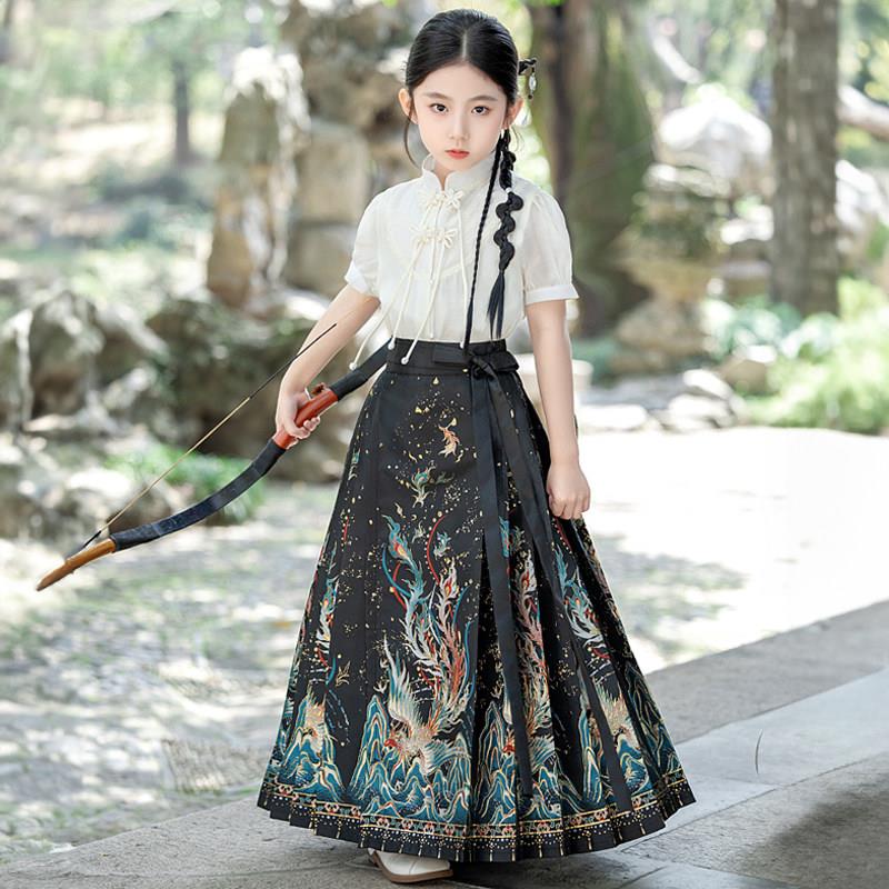 明制马面裙女童2026新款夏薄款套装新中式国风上衣儿童汉服演出服图片