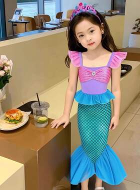 儿童女童美人鱼公主裙夏季小女孩沙滩海边裙子鱼尾尾巴连衣裙衣服