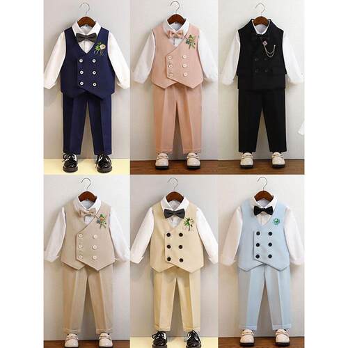 主持人礼服男童套装儿童西装花童帅气马甲套钢琴演出服周岁小西服
