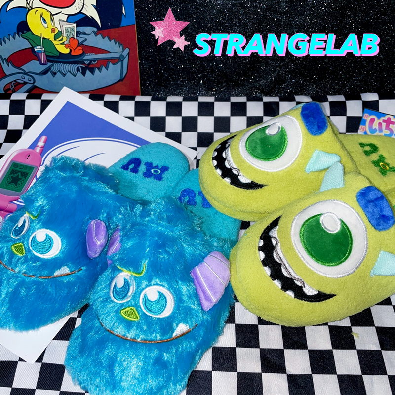 千禧可爱毛绒怪兽保暖防滑拖鞋