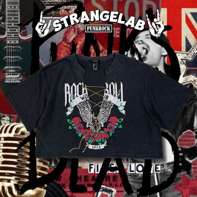 摇滚PUNK朋克做旧金属链系带T恤