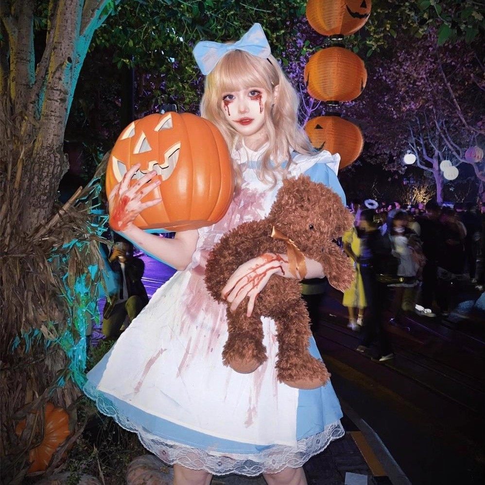 万圣节血腥爱丽丝cos服装Lolita可爱黑化恐怖梦游仙境女仆公主裙