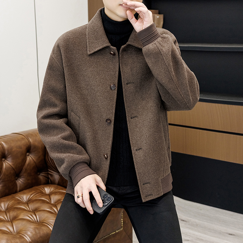 韩版轻奢纯羊毛大衣男款秋冬时尚潮流休闲百搭短款双面呢修身外套