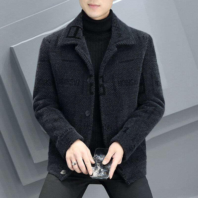 轻奢短款毛呢大衣男秋冬季新款韩版修身时尚加棉加厚男士呢子外套