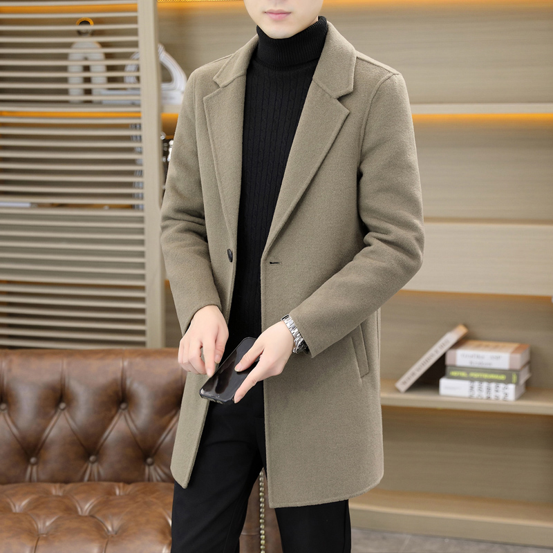 高端双面呢大衣男中长款冬季羽绒内胆纯羊毛外套韩版时尚呢子风衣