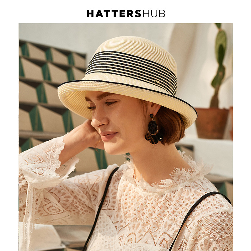 帽仕汇 沙滩度假草帽女夏天海边遮阳帽百搭小清新出游遮脸太阳帽
