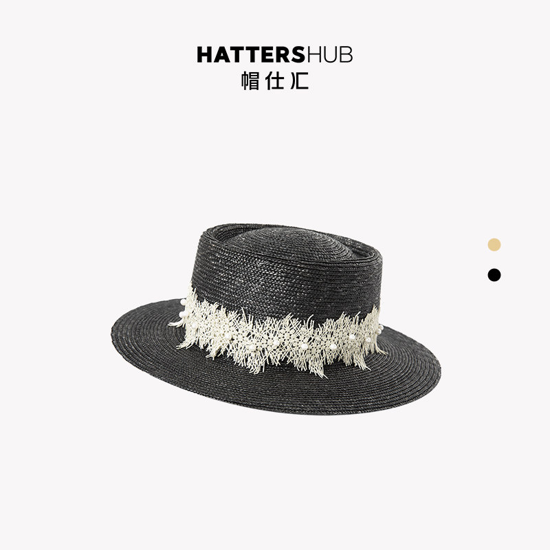 帽仕汇HATTERSHUB 蕾丝花边细麦秆平顶草帽