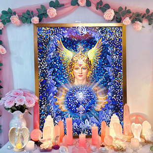 蓝宝石水晶祭坛灵摆大天使米迦勒画像Michael挂画照片灵气装饰画