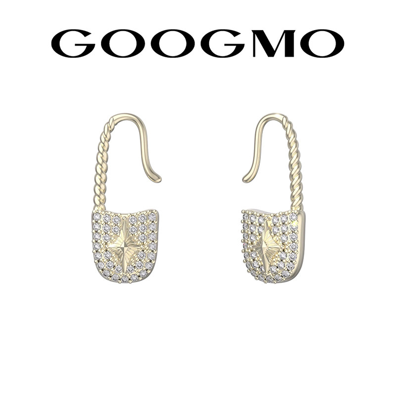 GOOGMO烂漫别针满钻锁形耳钩女轻奢星芒别针耳环小众高级感耳饰图片