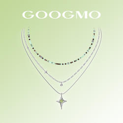 GOOGMO绿镜系列澳洲玉串珠项链叠戴双层链小众设计感十字星锁骨链