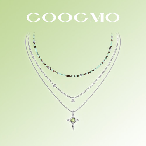 GOOGMO绿镜系列澳洲玉串珠项链叠戴双层链小众设计感十字星锁骨链
