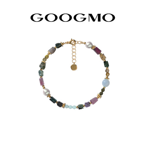 GOOGMO彩色天然石碧玺串珠手链女小众设计高级感百搭可调节手串