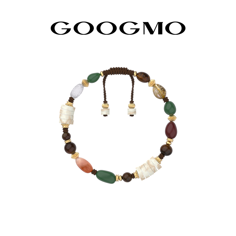 GOOGMO虎眼石手链女彩发晶复古小众设计感串珠百搭叠戴手串礼物