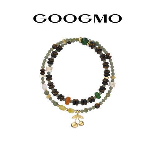 GOOGMO双层叠戴虎眼石玛瑙手串绿石榴石串珠小众设计感手链
