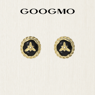 GOOGMO西西里娅系列迷你蝴蝶兰耳钉女时尚 黑玛瑙贝母925银耳饰