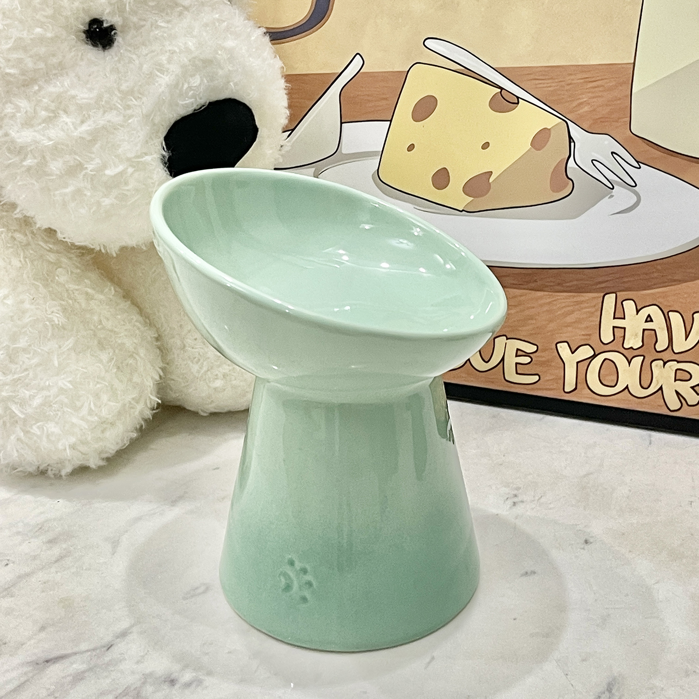 陶瓷宠物碗高脚斜口一体保护颈椎