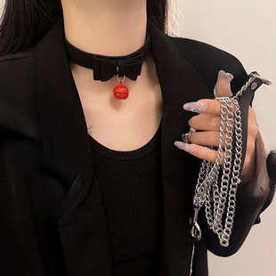 choker蝴蝶结铃铛项链女项圈颈链性感颈圈带牵引绳necklace